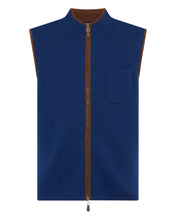 Load image into Gallery viewer, N.Peal Men&#39;s Shaftsbury Suede Trim Cashmere Gilet French Blue

