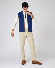 Load image into Gallery viewer, N.Peal Men&#39;s Shaftsbury Suede Trim Cashmere Gilet French Blue
