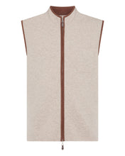 Load image into Gallery viewer, N.Peal Men&#39;s Shaftsbury Suede Trim Cashmere Gilet Oatmeal Brown
