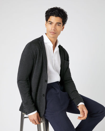 N.Peal Men's Marlborough Fine Gauge Cashmere Jacket Dark Charcoal Grey