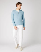 Load image into Gallery viewer, N.Peal Men's Salcombe Half Zip Cotton Cashmere Jumper Cornflower Blue
