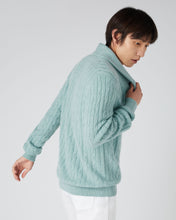 Load image into Gallery viewer, N.Peal Men&#39;s Garrick Shawl Cable Cashmere Cardigan Oasis Green
