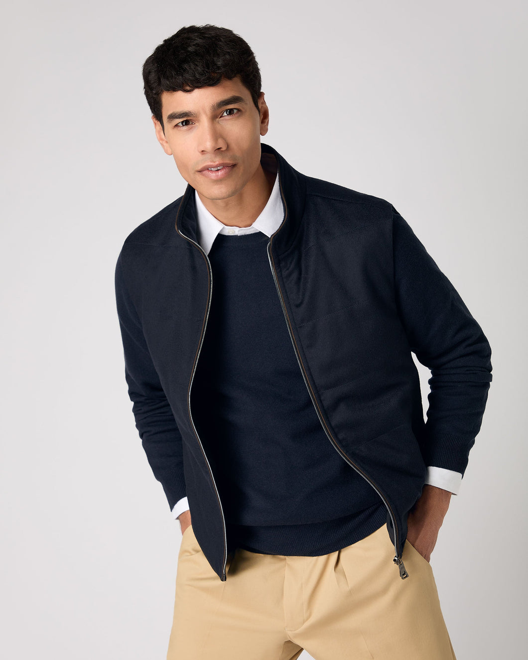 N.Peal Men's Wool Cashmere Gilet Navy Blue