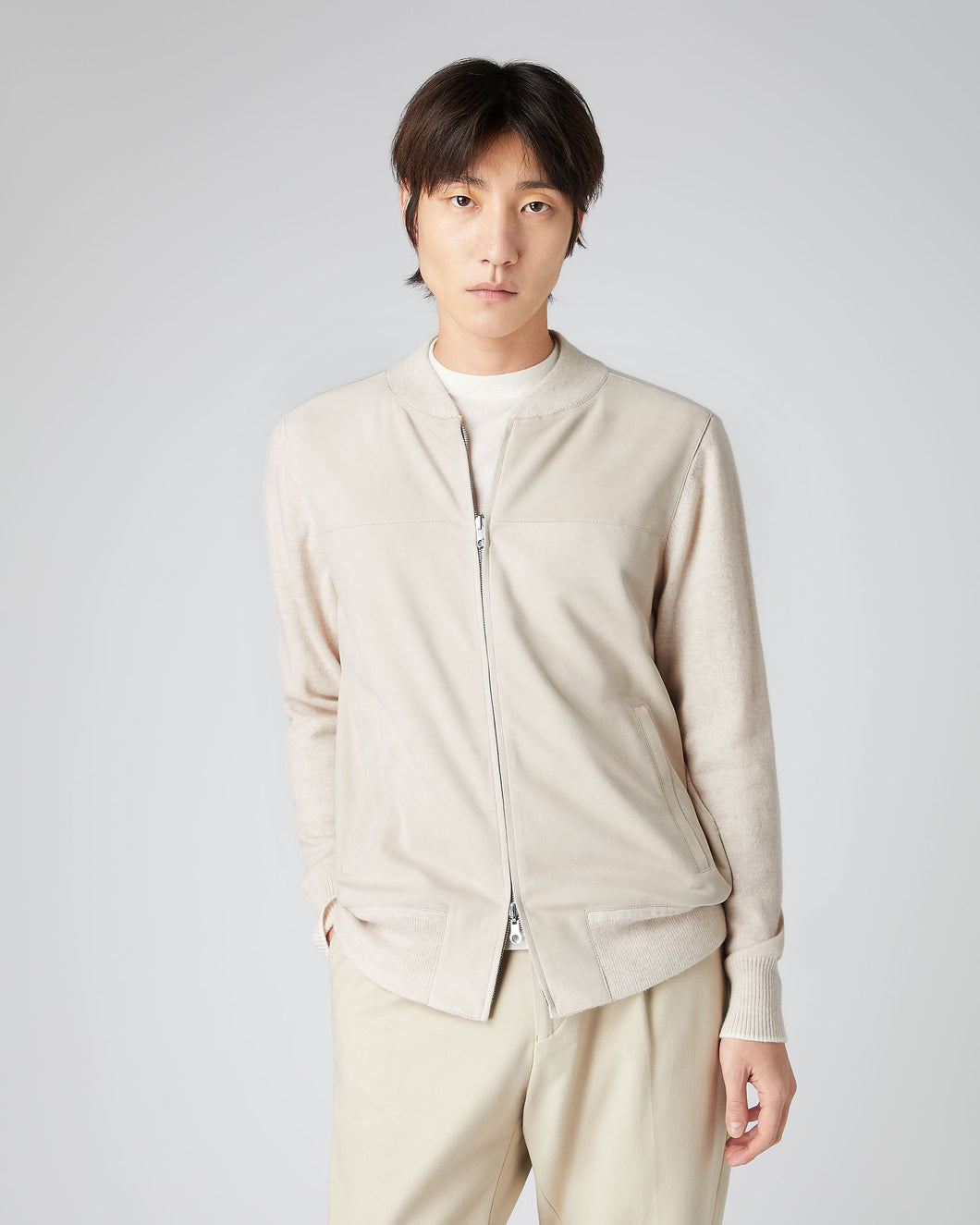 N.Peal Men's Portland Suede Jacket Ecru White