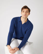 Load image into Gallery viewer, N.Peal Men&#39;s Cable Polo Cashmere Shirt French Blue
