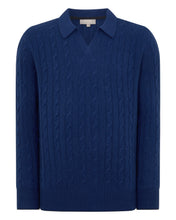 Load image into Gallery viewer, N.Peal Men&#39;s Cable Polo Cashmere Shirt French Blue
