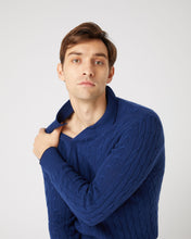 Load image into Gallery viewer, N.Peal Men&#39;s Cable Polo Cashmere Shirt French Blue
