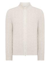Load image into Gallery viewer, N.Peal Men&#39;s Contrast Cable Full Zip Cashmere Jumper Ecru White
