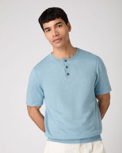Load image into Gallery viewer, Men&#39;s Henley Cotton Cashmere T-Shirt Cornflower Blue
