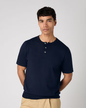 Load image into Gallery viewer, Men&#39;s Henley Cotton Cashmere T-Shirt Navy Blue
