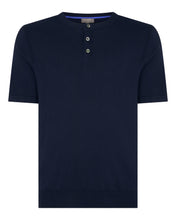 Load image into Gallery viewer, Men&#39;s Henley Cotton Cashmere T-Shirt Navy Blue
