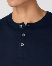 Load image into Gallery viewer, Men&#39;s Henley Cotton Cashmere T-Shirt Navy Blue

