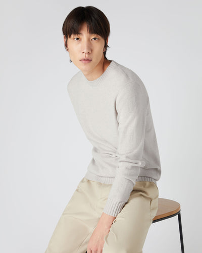 N.Peal Men's Shoreditch Round Neck Cashmere Jumper Pebble Grey