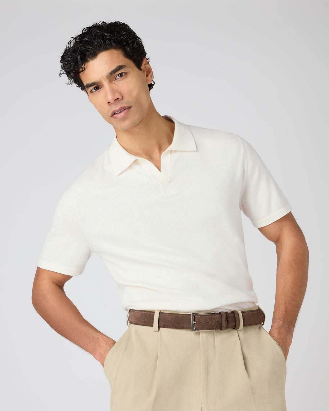 Men's Polo Cotton Cashmere T-Shirt Sunshine New Ivory