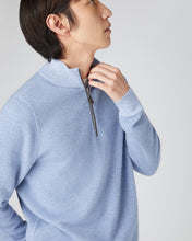 Load image into Gallery viewer, N.Peal Men&#39;s Diagonal Stripe Half Zip Cashmere Jumper Cornflower Blue
