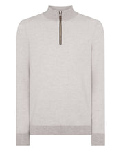 Load image into Gallery viewer, N.Peal Men&#39;s Diagonal Stripe Half Zip Cashmere Jumper Sand Brown
