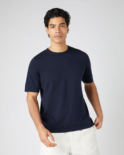 N.Peal Men's Loose Fit Cotton Cashmere T-Shirt Navy Blue