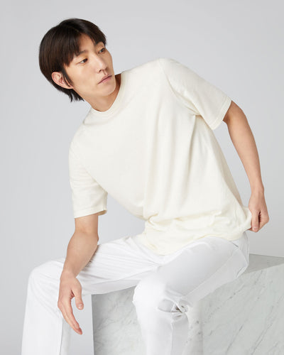 N.Peal Men's Loose Fit Cotton Cashmere T-Shirt New Ivory White