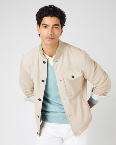 N.Peal Men's Suede Bomber Jacket Beige Brown
