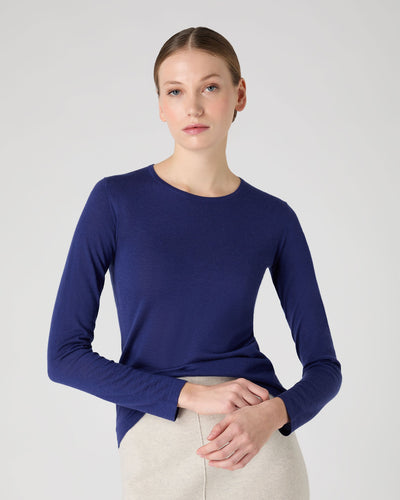 N.Peal Women's Eden Superfine Cashmere Round Neck Top Indigo Blue