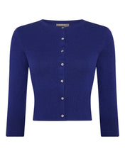 Load image into Gallery viewer, N.Peal Women&#39;s Darcie Superfine Cashmere Cropped Cardigan Indigo Blue
