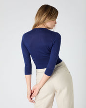 Load image into Gallery viewer, N.Peal Women&#39;s Darcie Superfine Cashmere Cropped Cardigan Indigo Blue
