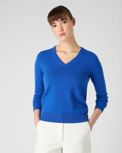 N.Peal Women's Phoebe V Neck Cashmere Jumper Sonic Blue
