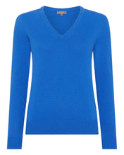 Load image into Gallery viewer, N.Peal Women&#39;s Phoebe V Neck Cashmere Jumper Sonic Blue
