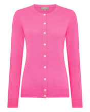 Load image into Gallery viewer, N.Peal Women&#39;s Olivia Round Neck Cashmere Cardigan Vibrant Pink
