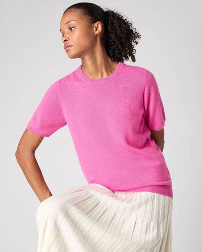N.Peal Women's Milly Classic Cashmere T-Shirt Vibrant Pink