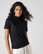 Load image into Gallery viewer, N.Peal Women&#39;s Rosie Superfine Cashmere Mock Neck T-Shirt Black
