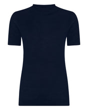 Load image into Gallery viewer, N.Peal Women&#39;s Rosie Superfine Cashmere Mock Neck T-Shirt Navy Blue
