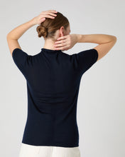Load image into Gallery viewer, N.Peal Women&#39;s Rosie Superfine Cashmere Mock Neck T-Shirt Navy Blue

