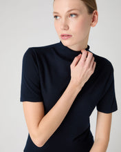 Load image into Gallery viewer, N.Peal Women&#39;s Rosie Superfine Cashmere Mock Neck T-Shirt Navy Blue
