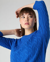 Load image into Gallery viewer, N.Peal Women&#39;s Emilia Cable Round Neck Cashmere Jumper Sonic Blue
