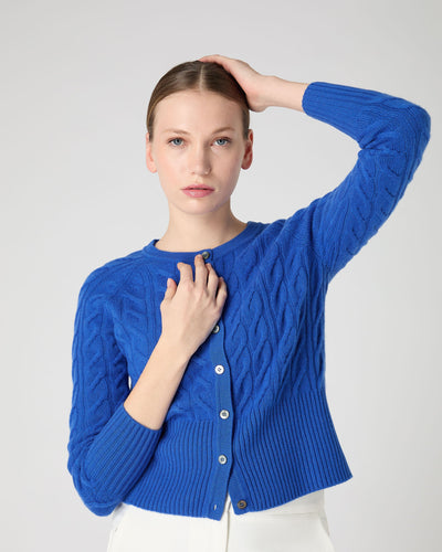 N.Peal Women's Myla Cable Cashmere Cardigan Sonic Blue