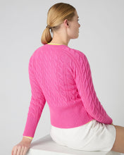 Load image into Gallery viewer, N.Peal Women&#39;s Myla Cable Cashmere Cardigan Vibrant Pink
