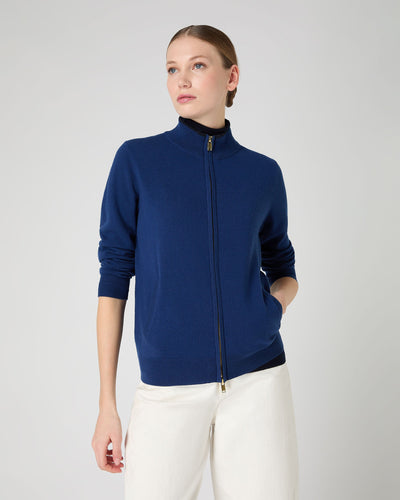 N.Peal Women's Alisa Full Zip Cashmere Cardigan French Blue