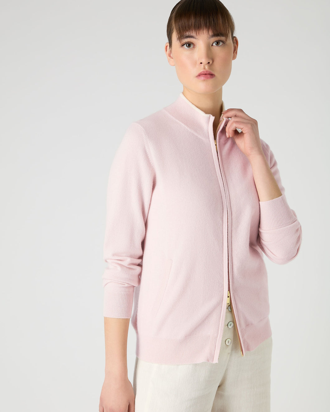 N.Peal Women's Alisa Full Zip Cashmere Cardigan Quartz Pink