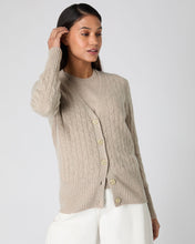 Load image into Gallery viewer, N.Peal Women&#39;s Clara Cable V Neck Cashmere Cardigan Oatmeal Brown
