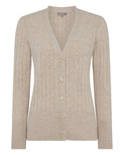 Load image into Gallery viewer, N.Peal Women&#39;s Clara Cable V Neck Cashmere Cardigan Oatmeal Brown
