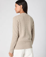 Load image into Gallery viewer, N.Peal Women&#39;s Clara Cable V Neck Cashmere Cardigan Oatmeal Brown
