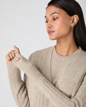 Load image into Gallery viewer, N.Peal Women&#39;s Clara Cable V Neck Cashmere Cardigan Oatmeal Brown
