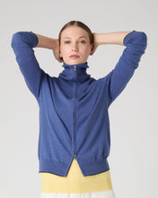 Load image into Gallery viewer, N.Peal Women&#39;s Cotton Cashmere Full Zip Jumper Denim Blue
