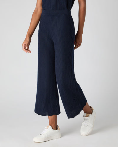 N.Peal Women's Wave Stitch Cashmere Silk Trouser Navy Blue