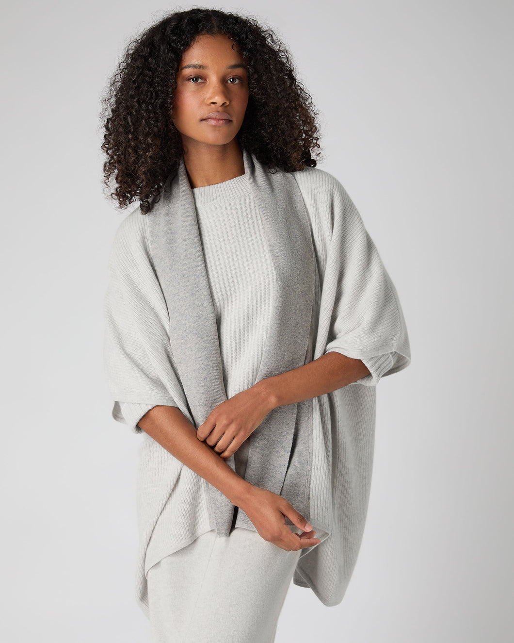 N.Peal Women's Rib Cashmere Cardigan Pebble Grey