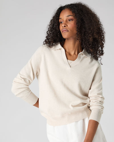 N.Peal Women's Cashmere Polo Shirt Ecru White