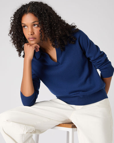 N.Peal Women's Cashmere Polo Shirt French Blue