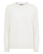 Load image into Gallery viewer, N.Peal Women&#39;s Metal Trim Round Neck Jumper Ivory White Sparkle
