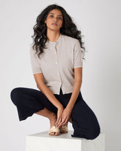 Load image into Gallery viewer, N.Peal Women's Cotton Cashmere Short Sleeve Cardigan Sandstone Brown
